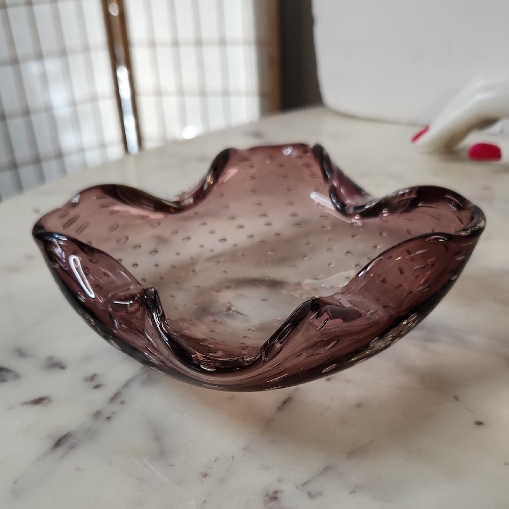Vintage | Murano Bullicante Amethyst Glass | Cigar Ashtray | Candy Dish | Art